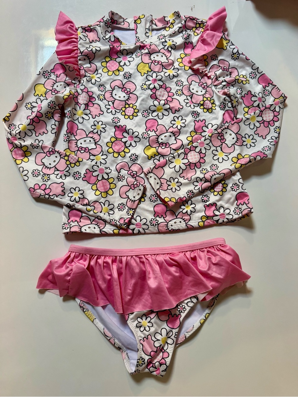 Hello Kitty by Sanrio Pink Floral Ruffle Rashguard Two-Piece Swim Set